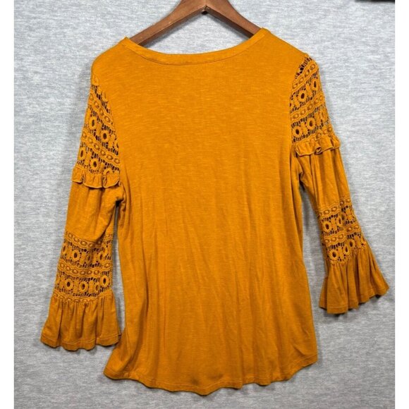 Maeve Mustard Boho Shirt Bell Sleeve Crochet Lace Sz M - Picture 6 of 6